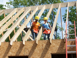 volunteers and roof trusses